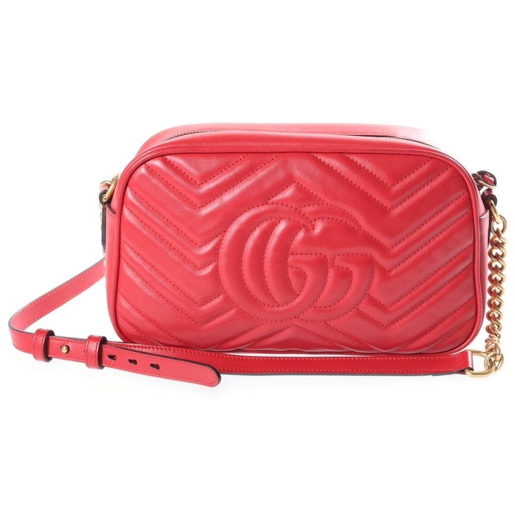GUCCI(グッチ) GGマーモント チェーンショルダーバッグ レザー レッド 447632 レディース