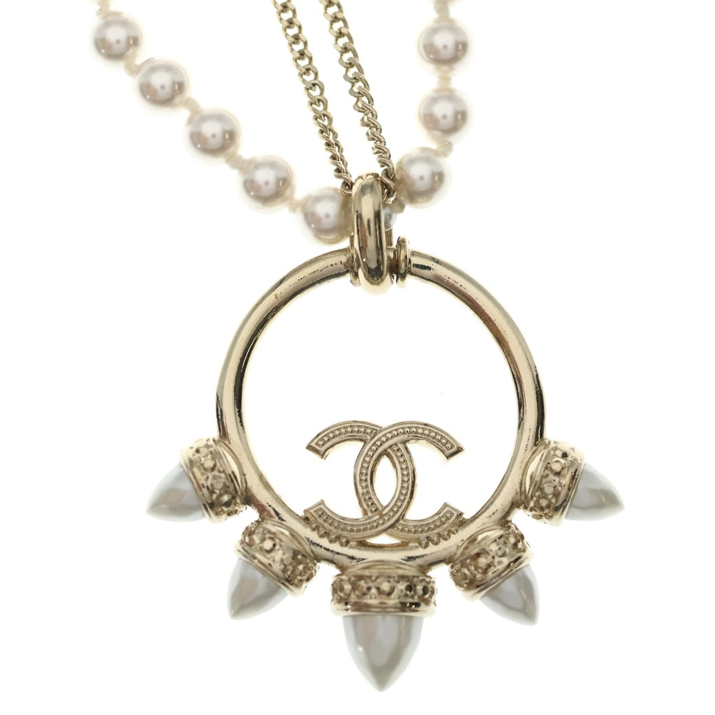 CHANEL(シャネル) ココマーク サークル パールネックレス メタル ゴールド フェイクパール ラインストーン 豆付 箱、袋 レディース