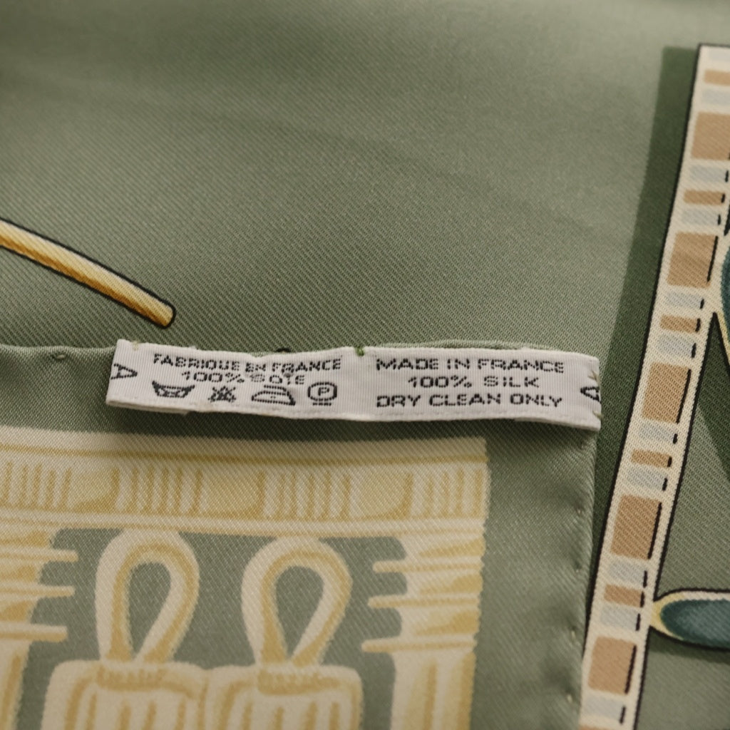 HERMES(エルメス) カレ90 「ツタンカーメン」シルクスカーフ グリーン×イエロー レディース