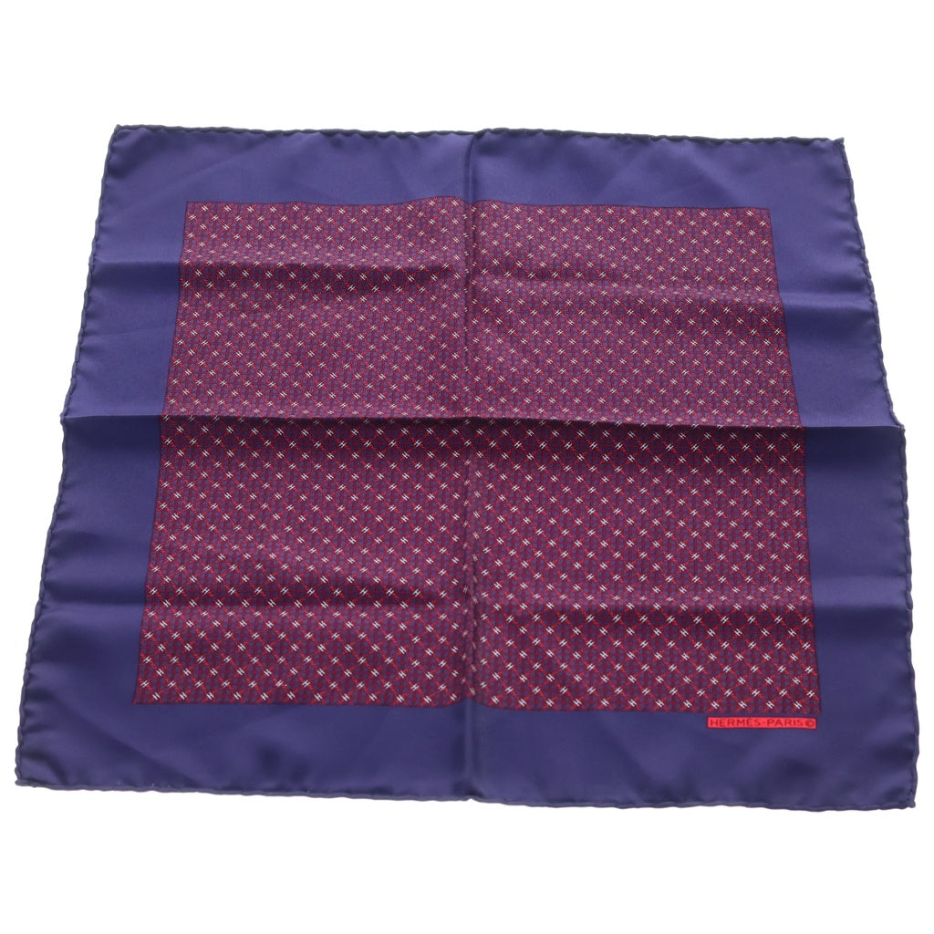 HERMES(エルメス) カレ40 Hロゴ 総柄 シルクスカーフ ネイビー×パープル レディース