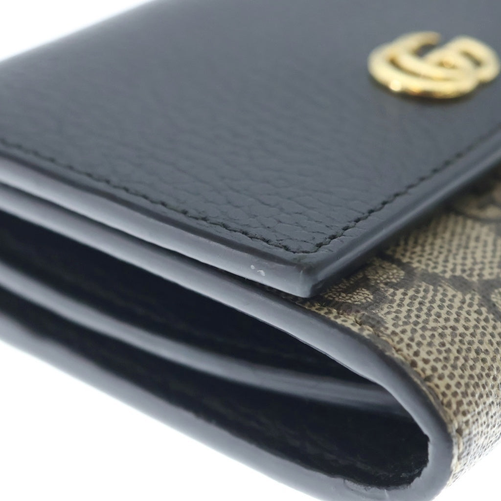 GUCCI(グッチ) GGコンパクトウォレット 二つ折り財布 PVC×レザー ブラック×ベージュ 598587 レディース