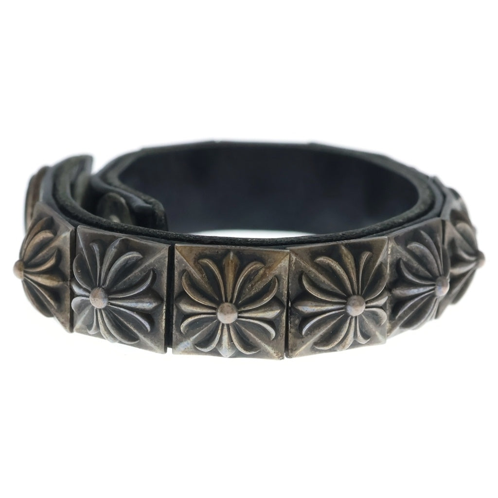 CHROME HEARTS(クロムハーツ) ZERO STUD SNGL ROW ゼロ ピラミッド スタッズ シングル レザー ブレスレット シルバー/ブラック