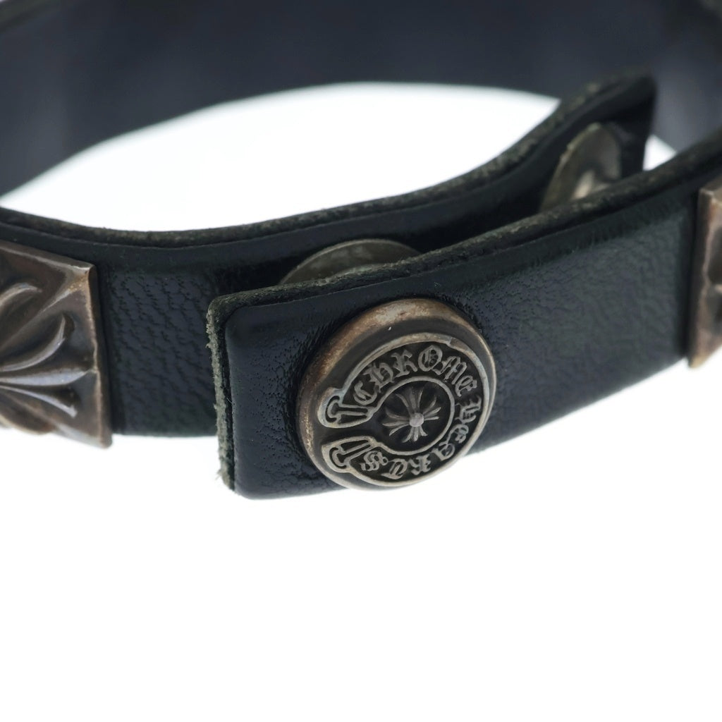 CHROME HEARTS(クロムハーツ) ZERO STUD SNGL ROW ゼロ ピラミッド スタッズ シングル レザー ブレスレット シルバー/ブラック