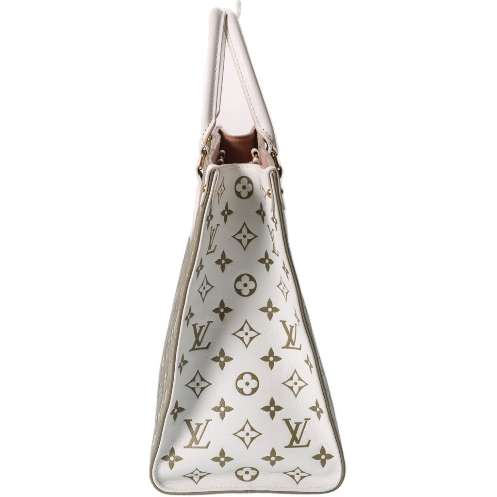 LOUIS VUITTON(ルイヴィトン) モノグラム アンプラント オンザゴーMM トートバッグ ハンドバッグ オリーブ×ホワイト レザー M46060 VX0222 箱、袋、チャーム レディース