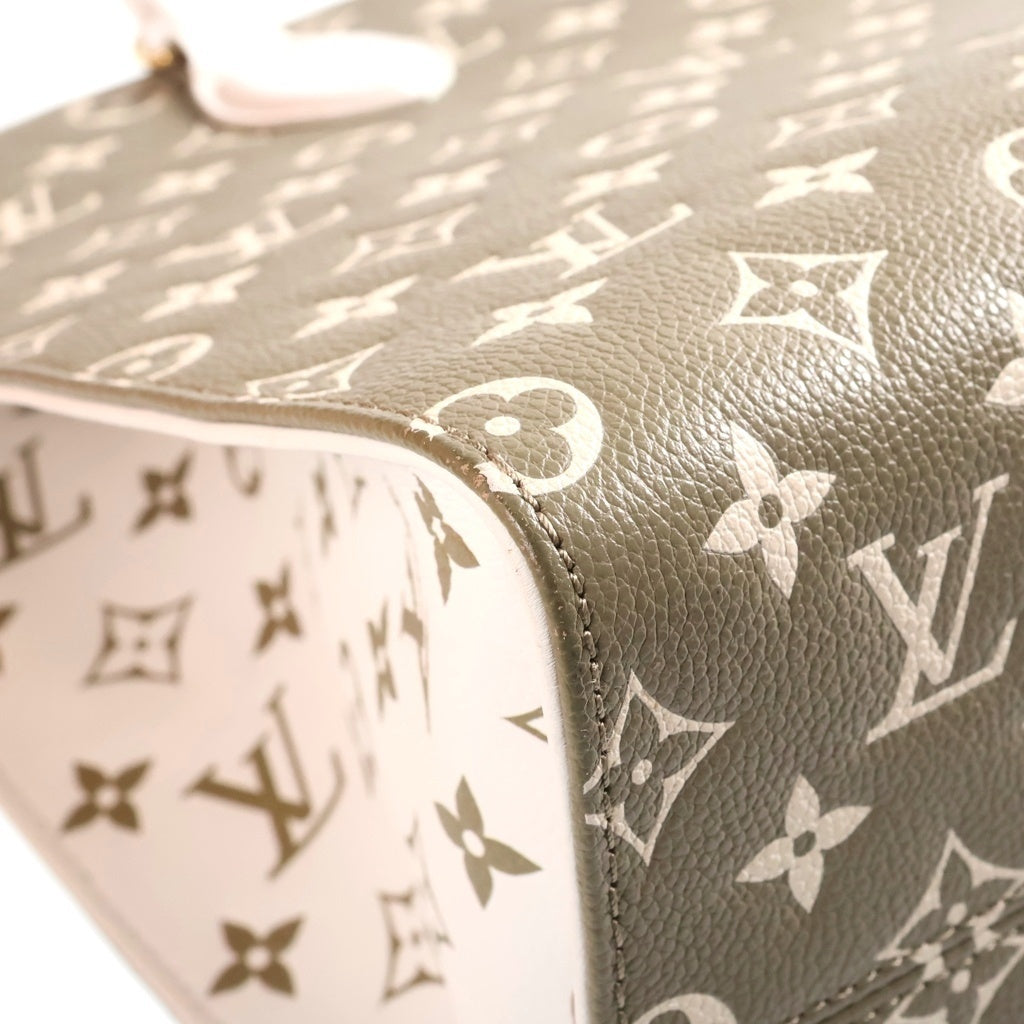 LOUIS VUITTON(ルイヴィトン) モノグラム アンプラント オンザゴーMM トートバッグ ハンドバッグ オリーブ×ホワイト レザー M46060 VX0222 箱、袋、チャーム レディース