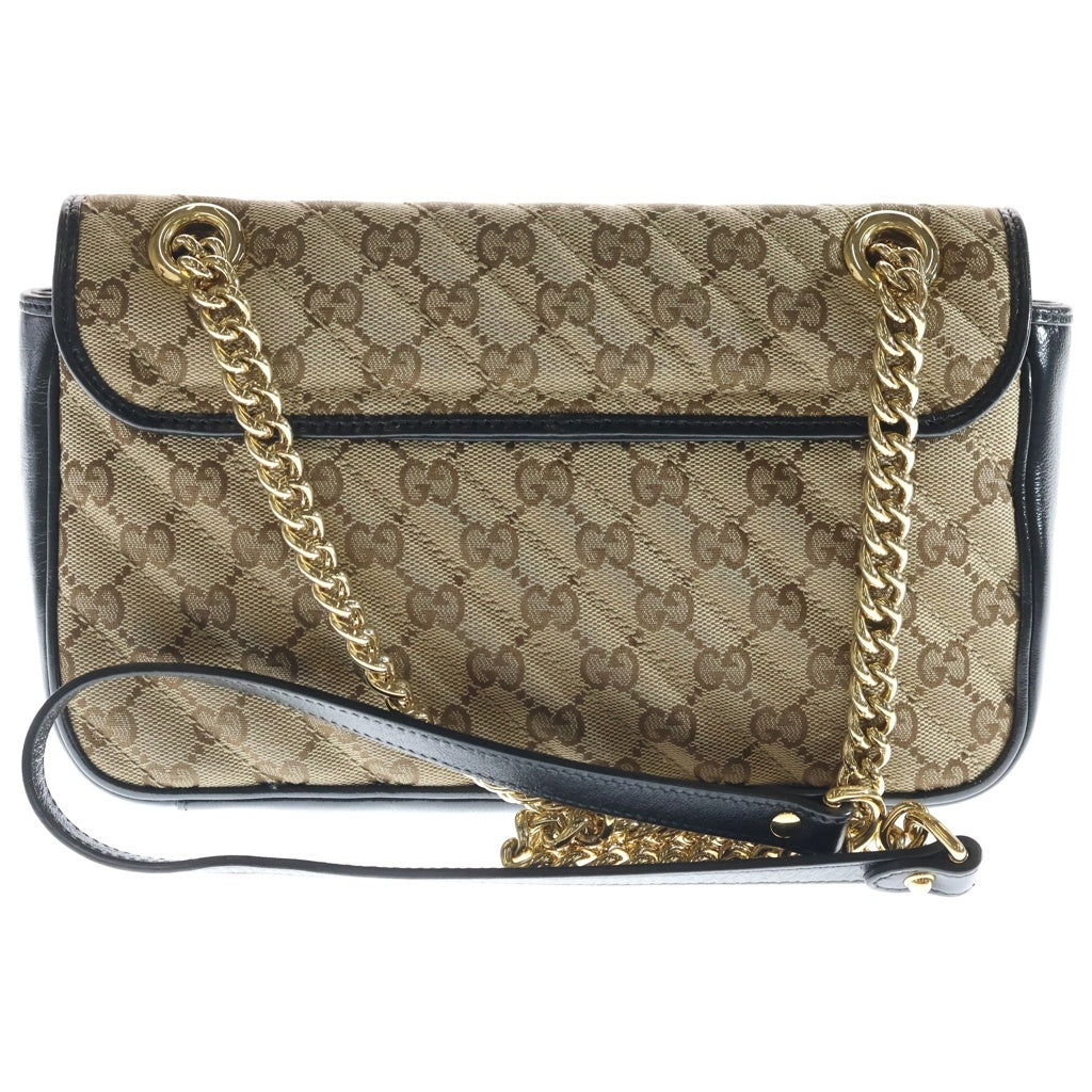 GUCCI(グッチ) GGマーモント チェーンショルダーバッグ ハンドバッグ キャンバス×レザー ベージュ×ブラック 443497 520981 箱、袋 レディース