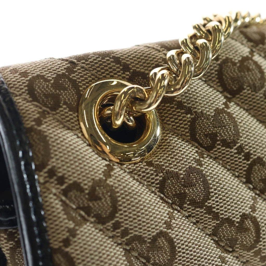 GUCCI(グッチ) GGマーモント チェーンショルダーバッグ ハンドバッグ キャンバス×レザー ベージュ×ブラック 443497 520981 箱、袋 レディース