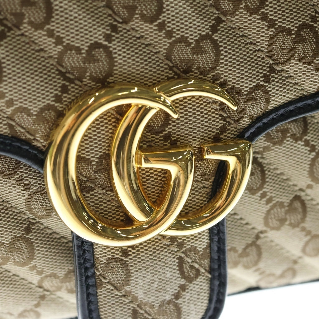 GUCCI(グッチ) GGマーモント チェーンショルダーバッグ ハンドバッグ キャンバス×レザー ベージュ×ブラック 443497 520981 箱、袋 レディース