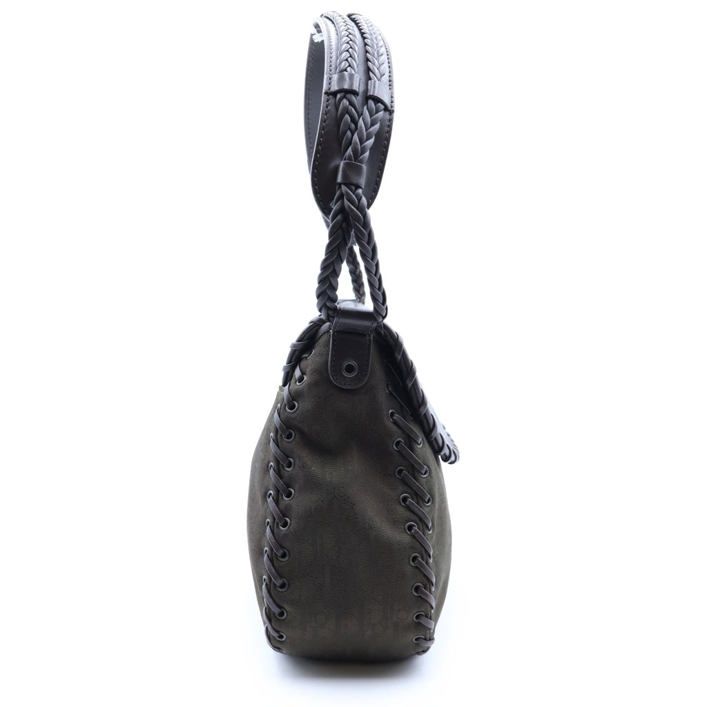 DIOR(ディオール) エスニックライン ショルダーバッグ ハンドバッグ キャンバス×レザー ブラウン 12-BO-0067 チャーム レディース