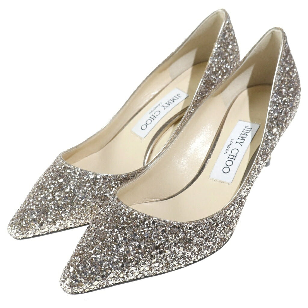 JIMMY CHOO(ジミーチュウ) ROMY グリッター ヒール パンプス ゴールド