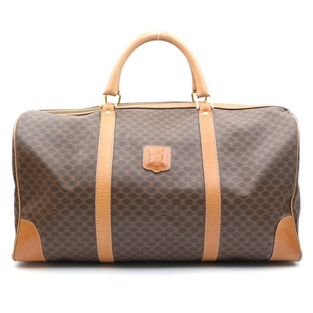 CELINE(セリーヌ) マカダム ボストンバッグ ハンドバッグ PVC×レザー ブラウン