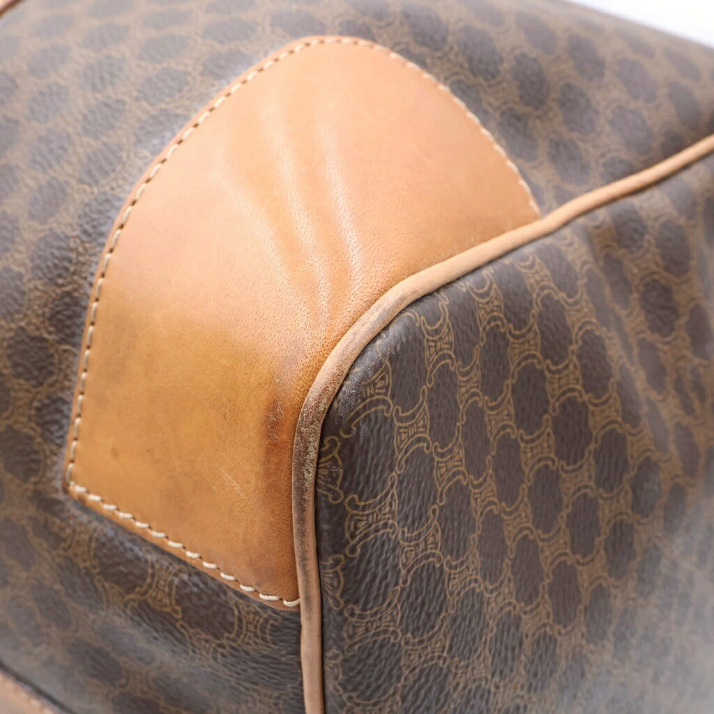 CELINE(セリーヌ) マカダム ボストンバッグ ハンドバッグ PVC×レザー ブラウン