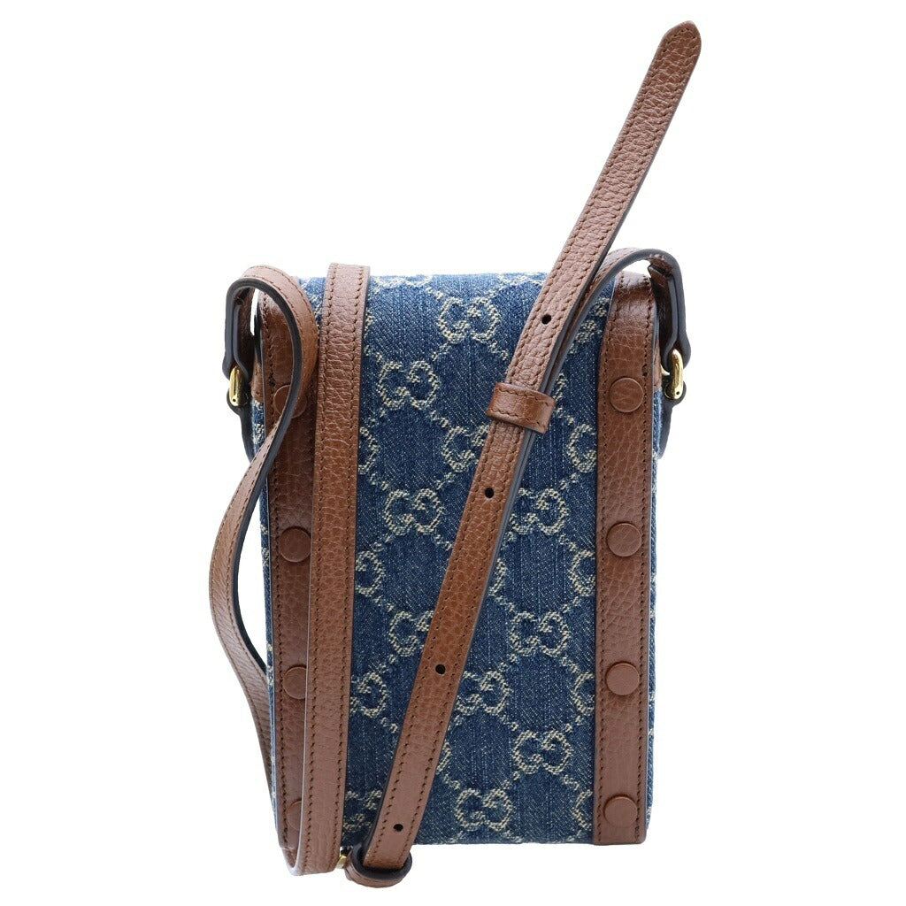 GUCCI(グッチ) GGデニム ホースビットショルダーバッグ ブラウン×ブルー デニム×レザー 625615