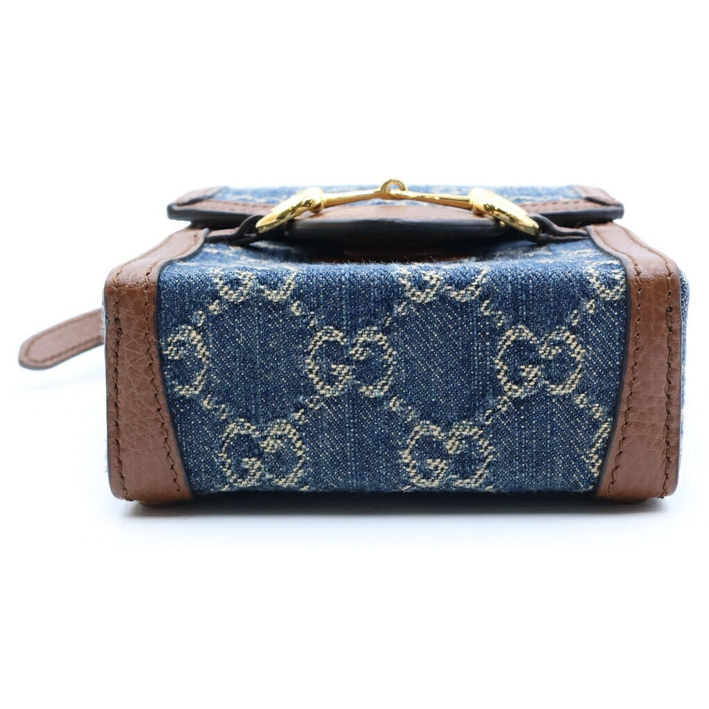 GUCCI(グッチ) GGデニム ホースビットショルダーバッグ ブラウン×ブルー デニム×レザー 625615