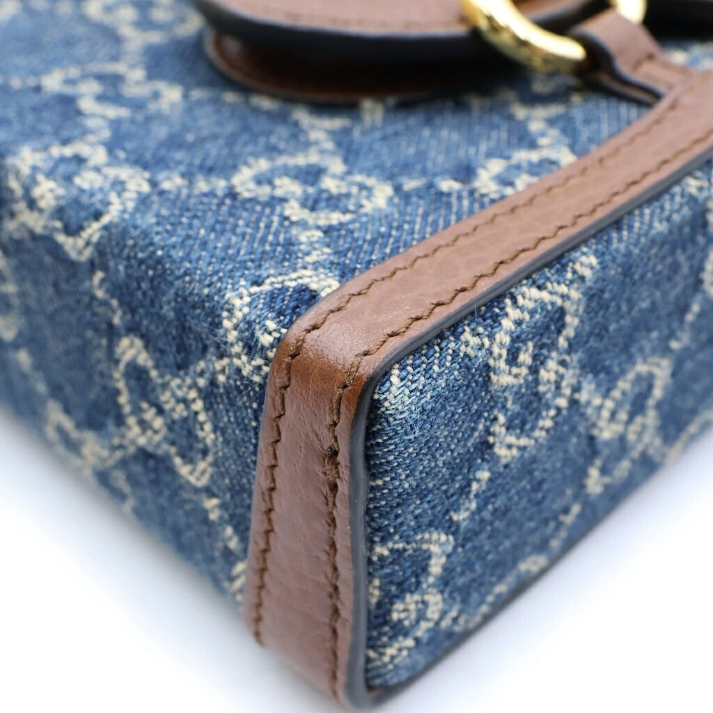 GUCCI(グッチ) GGデニム ホースビットショルダーバッグ ブラウン×ブルー デニム×レザー 625615