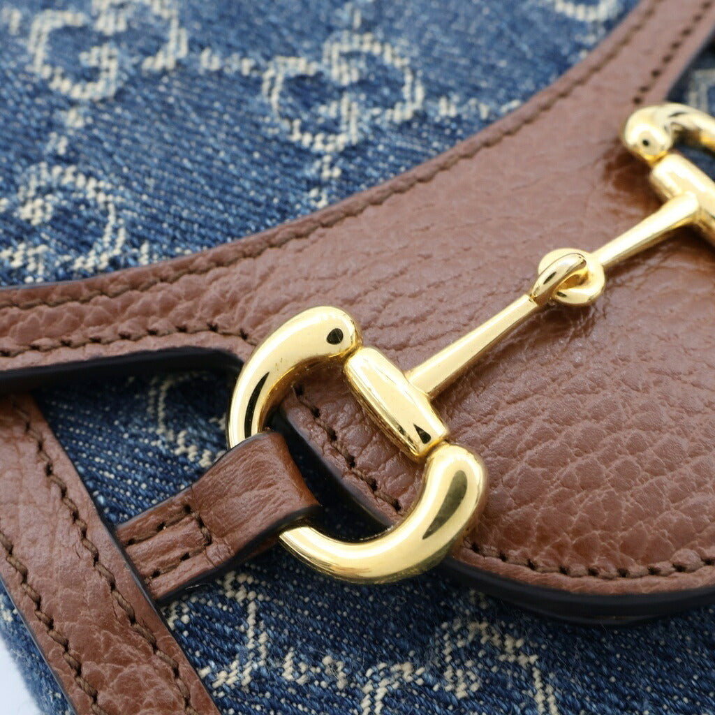 GUCCI(グッチ) GGデニム ホースビットショルダーバッグ ブラウン×ブルー デニム×レザー 625615