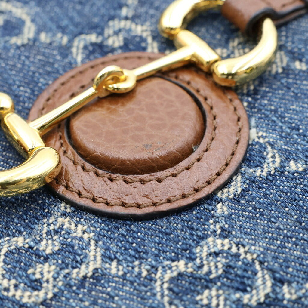 GUCCI(グッチ) GGデニム ホースビットショルダーバッグ ブラウン×ブルー デニム×レザー 625615