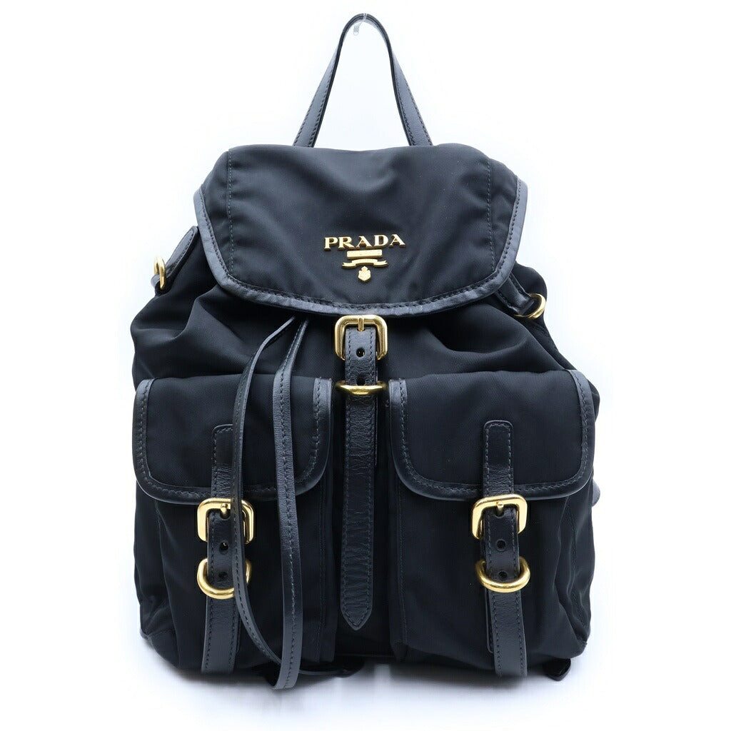 PRADA(プラダ) ロゴ バックパック リュックサック ブラック ナイロン×レザー 1BZ677