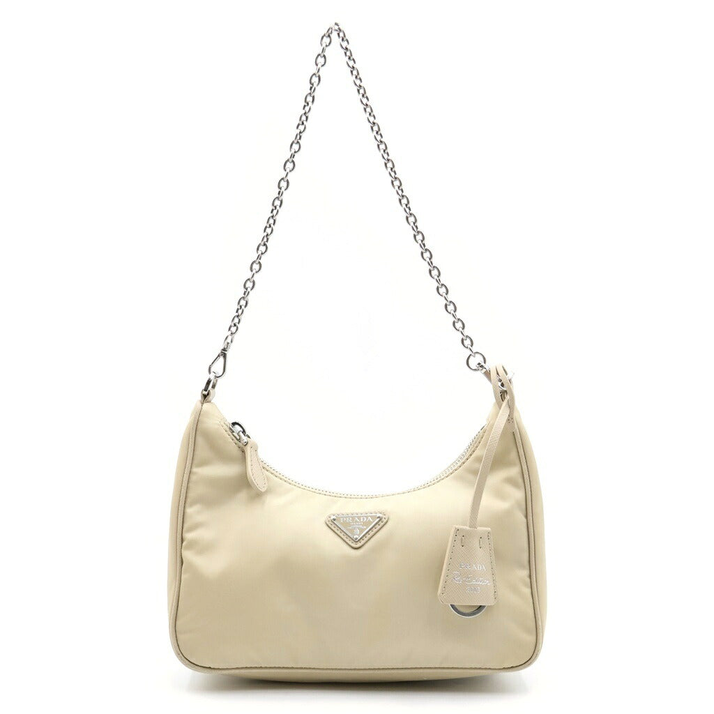 PRADA(プラダ) Re-Edition 2005 リナイロン ショルダーバッグ ベージュ ナイロン×レザー 1BH204