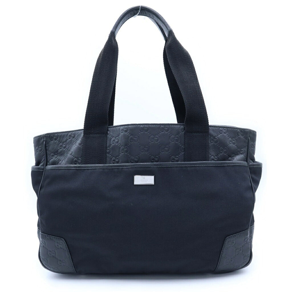 GUCCI(グッチ) グッチシマ トートバッグ ハンドバッグ ブラック レザー×ナイロン 161770