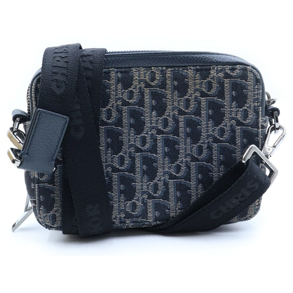 DIOR(ディオール) オブリーク ジャガード ジップポーチ ショルダーバッグ キャンバス×レザー ネイビー 2OBBC119YSE_H05E