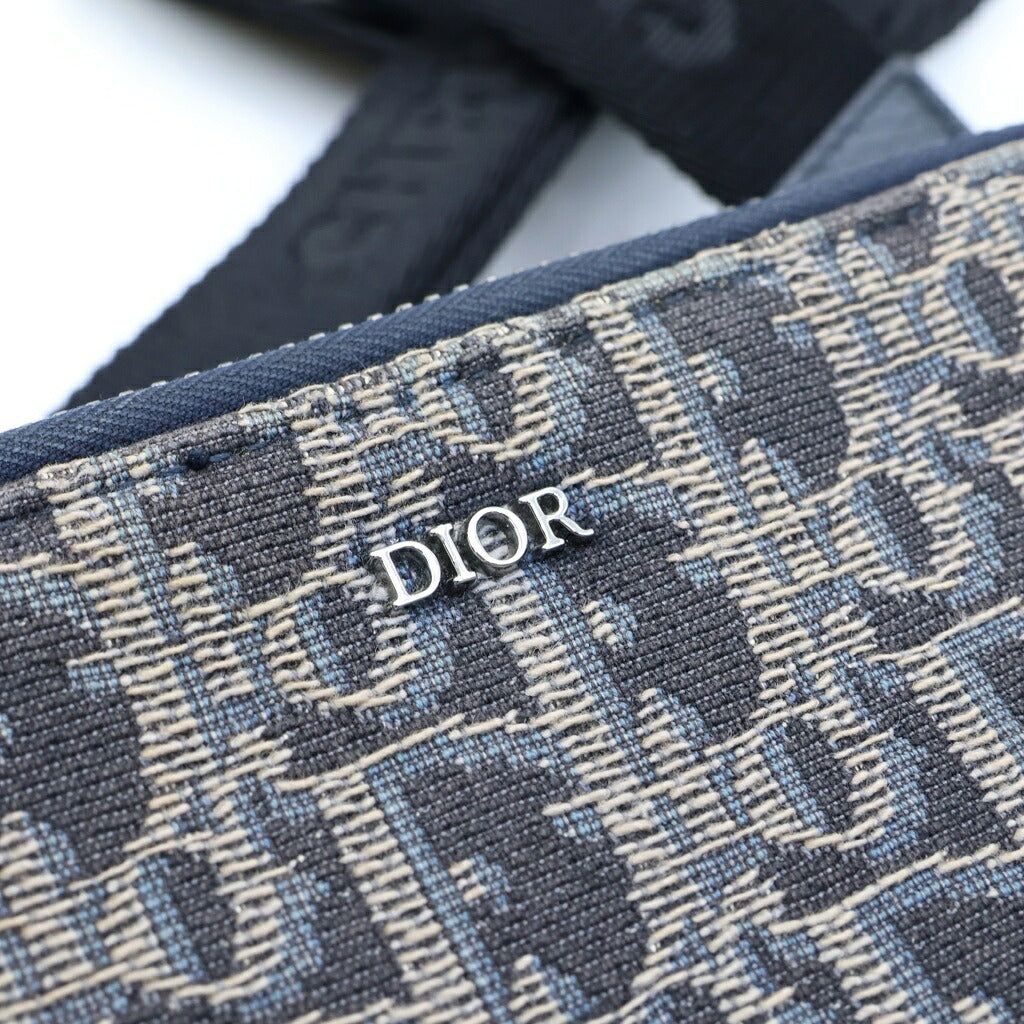 DIOR(ディオール) オブリーク ジャガード ジップポーチ ショルダーバッグ キャンバス×レザー ネイビー 2OBBC119YSE_H05E