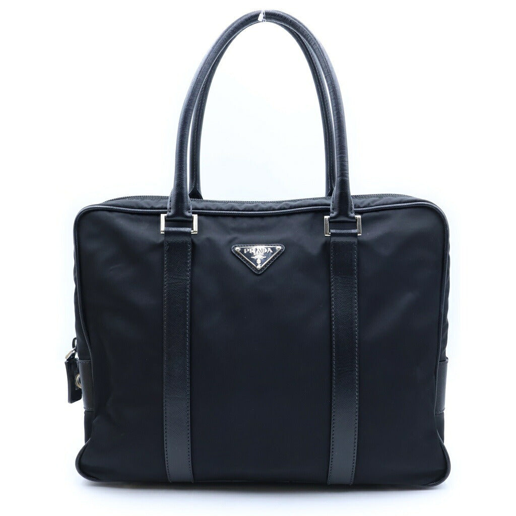PRADA(プラダ) トライアングルロゴ ブリーフケース ビジネスバッグ ハンドバッグ ナイロン×レザー ブラック