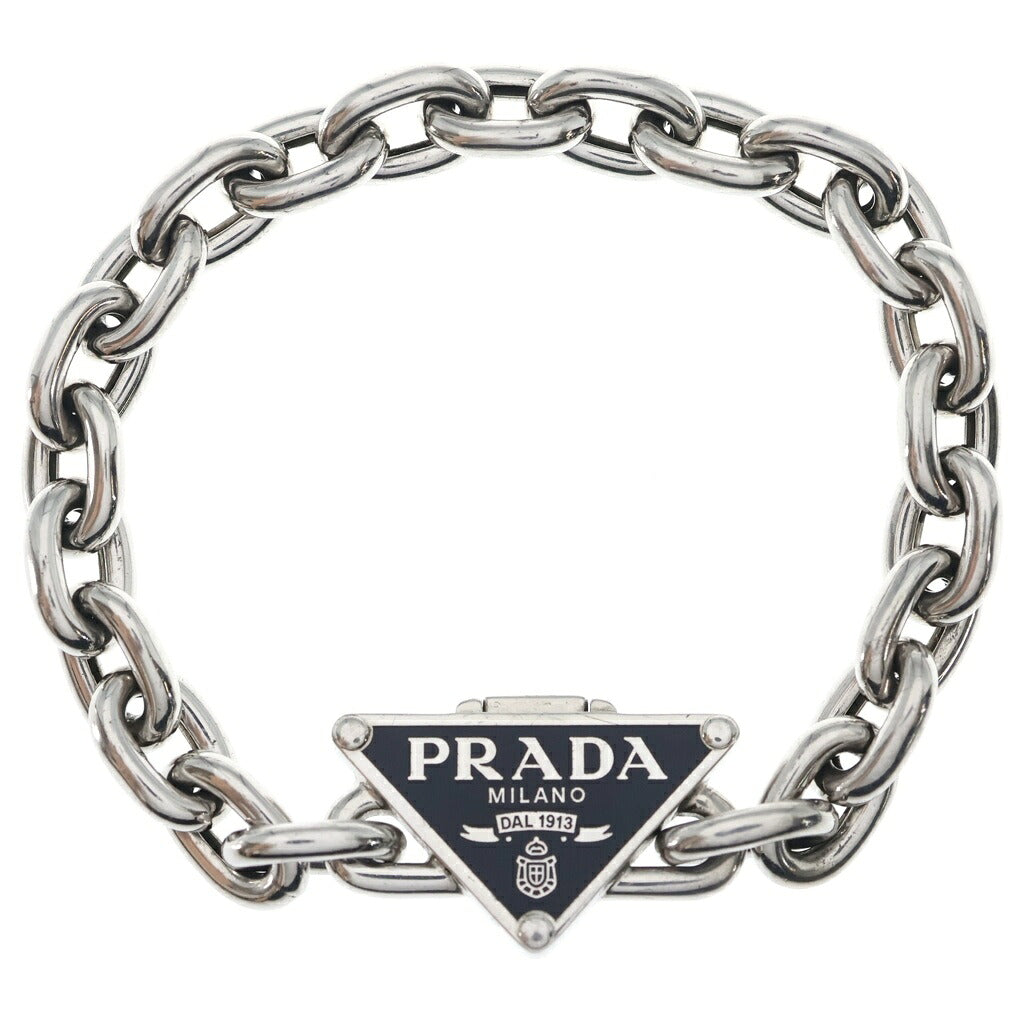 PRADA(プラダ) トライアングル ロゴ チェーン ブレスレット バングル シルバー×ブラック SV925 パラジウム 2JB303