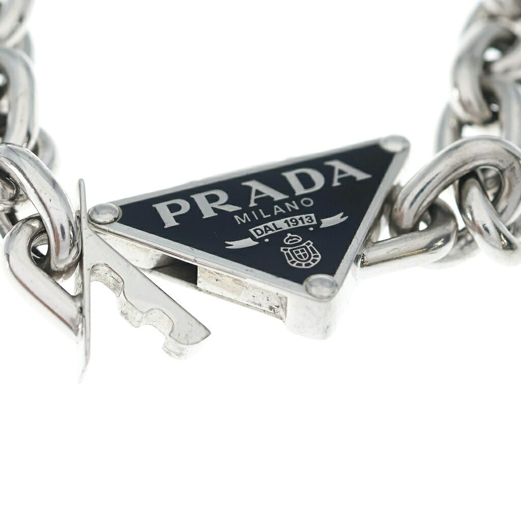PRADA(プラダ) トライアングル ロゴ チェーン ブレスレット バングル シルバー×ブラック SV925 パラジウム 2JB303