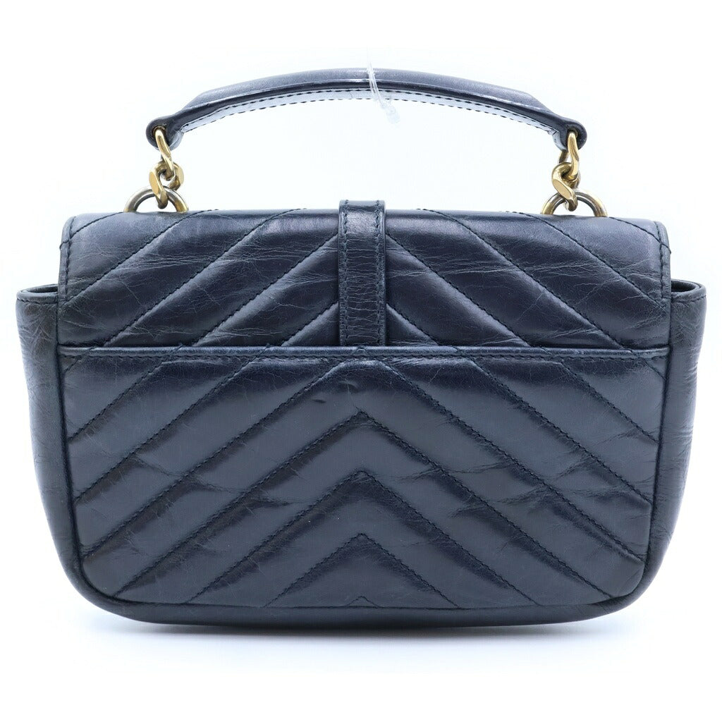 SAINT LAURENT PARIS(サンローランパリ) カレッジ ミニ 2WAY ショルダーバッグ ハンドバッグ ネイビー レザー 472707