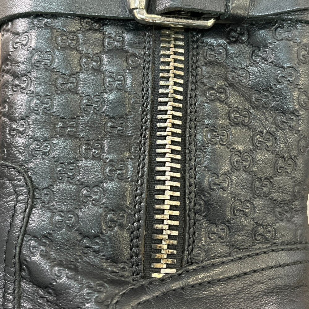 GUCCI(グッチ) マイクログッチシマ レザー サイドジップ ベルト ショートブーツ シューズ ブラック レディース 271242