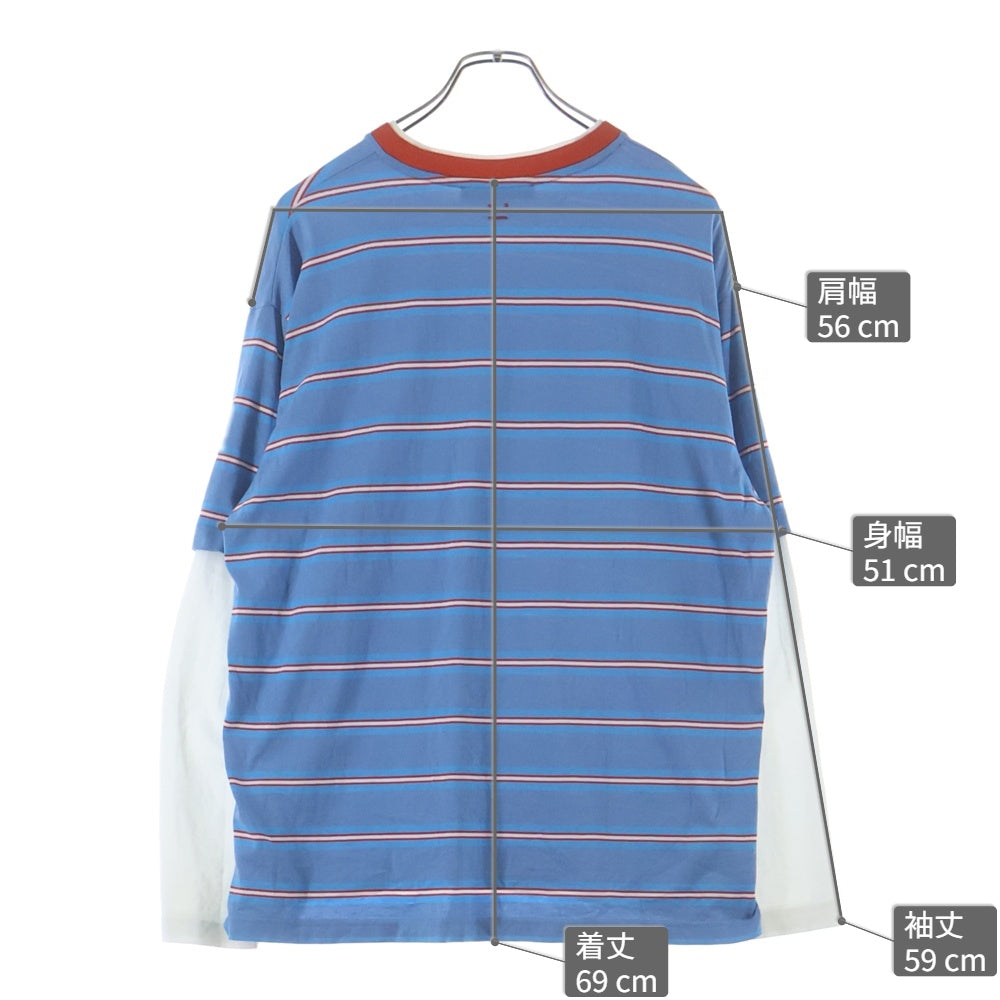 Acne Studios(アクネ ストゥディオズ) 24SS FARRIN FACE パッチ付き レイヤード ボーダー コットンTシャツ カットソー ブルー FA-UX-TSHI000302