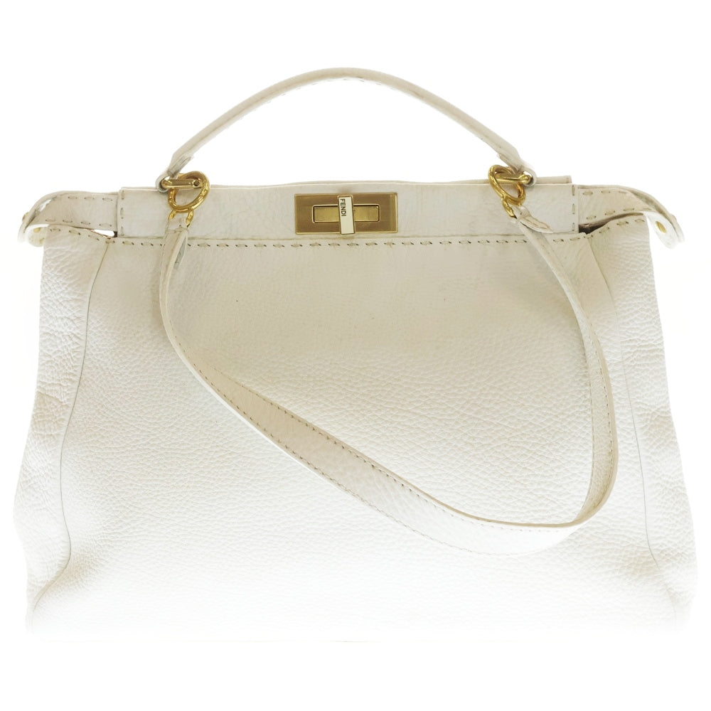 FENDI(フェンディ) ピーカブー ラージ ハンドバッグ ショルダーバッグ トートバッグ ホワイト レザー 8BN210 ゴールド金具