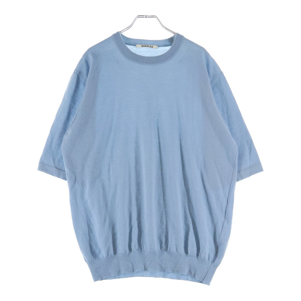 AURALEE(オーラリー) 24SS CASHMERE HARD TWIST KNIT TEE カシミヤ ハード ツイスト ニット クルーネック半袖Tシャツ カットソー ブルー A24ST02CT