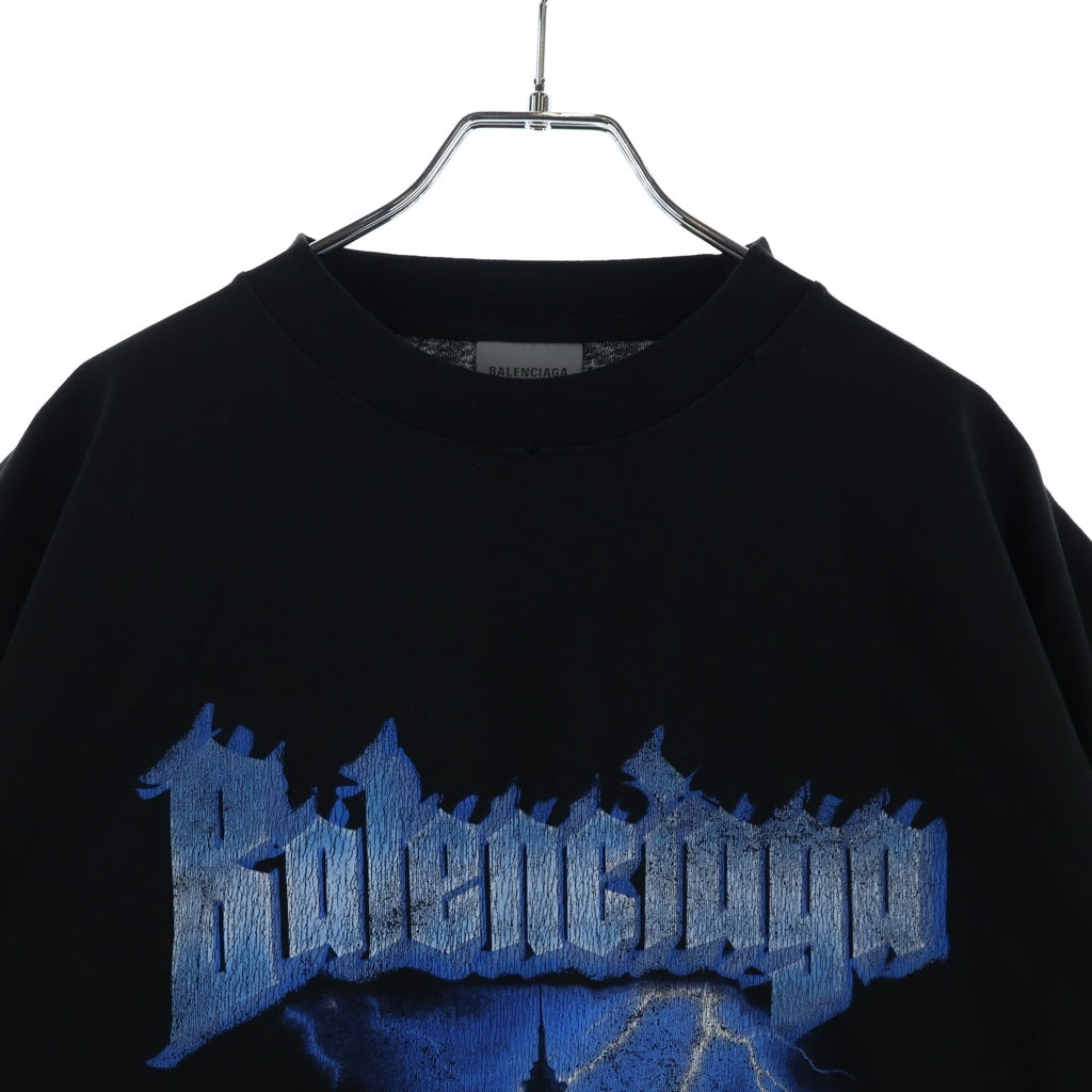 BALENCIAGA(バレンシアガ) 26SS Paris Thunderstorm Oversized T-Shirt デストロイ加工 クルーネック半袖Tシャツ ブラック