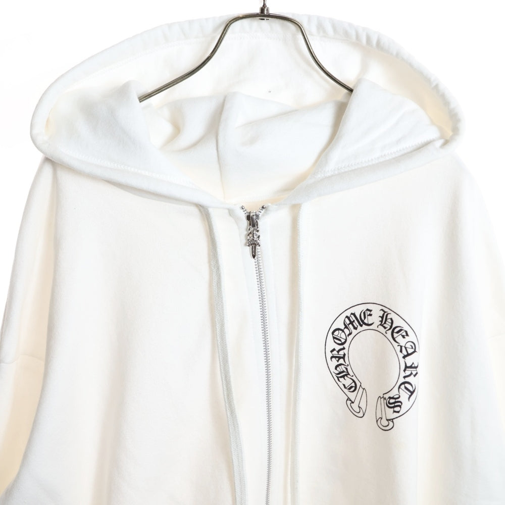 CHROME HEARTS(クロムハーツ) SWTSHRT HD ZIP バックホースシュー 袖フローラルプリント ジップアップフーディーパーカー ホワイト
