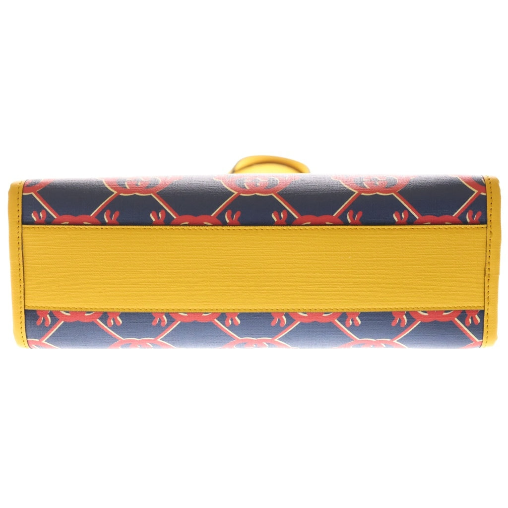 GUCCI(グッチ) チルドレンズ ハンドバッグ トートバッグ レッド×ネイビー×イエロー レザー×PVC 605614 シルバー金具 レディース