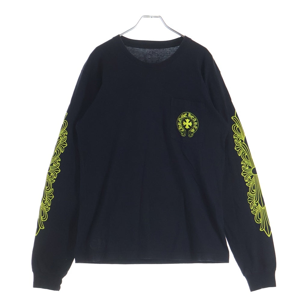 CHROME HEARTS(クロムハーツ) DBL FLRL L/S TEE ダブルフローラル バックヴァーティカルロゴプリント長袖Tシャツ ブラック/イエロー