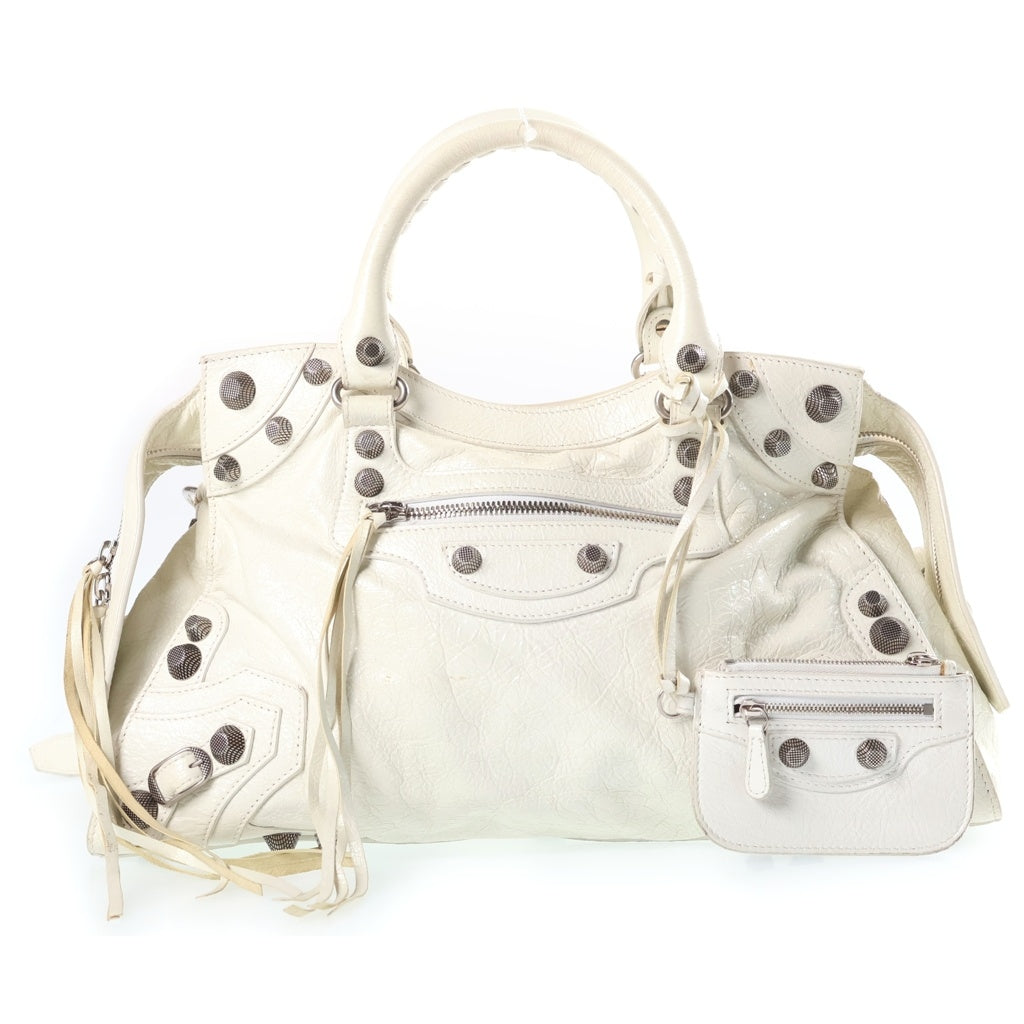 BALENCIAGA(バレンシアガ) NEO CAGOLE CITY HANDBAG ARENA LAMBSKIN ネオ カゴール シティ アリーナ ラムスキン ハンドバッグ ホワイト 700451 210B0 レディース