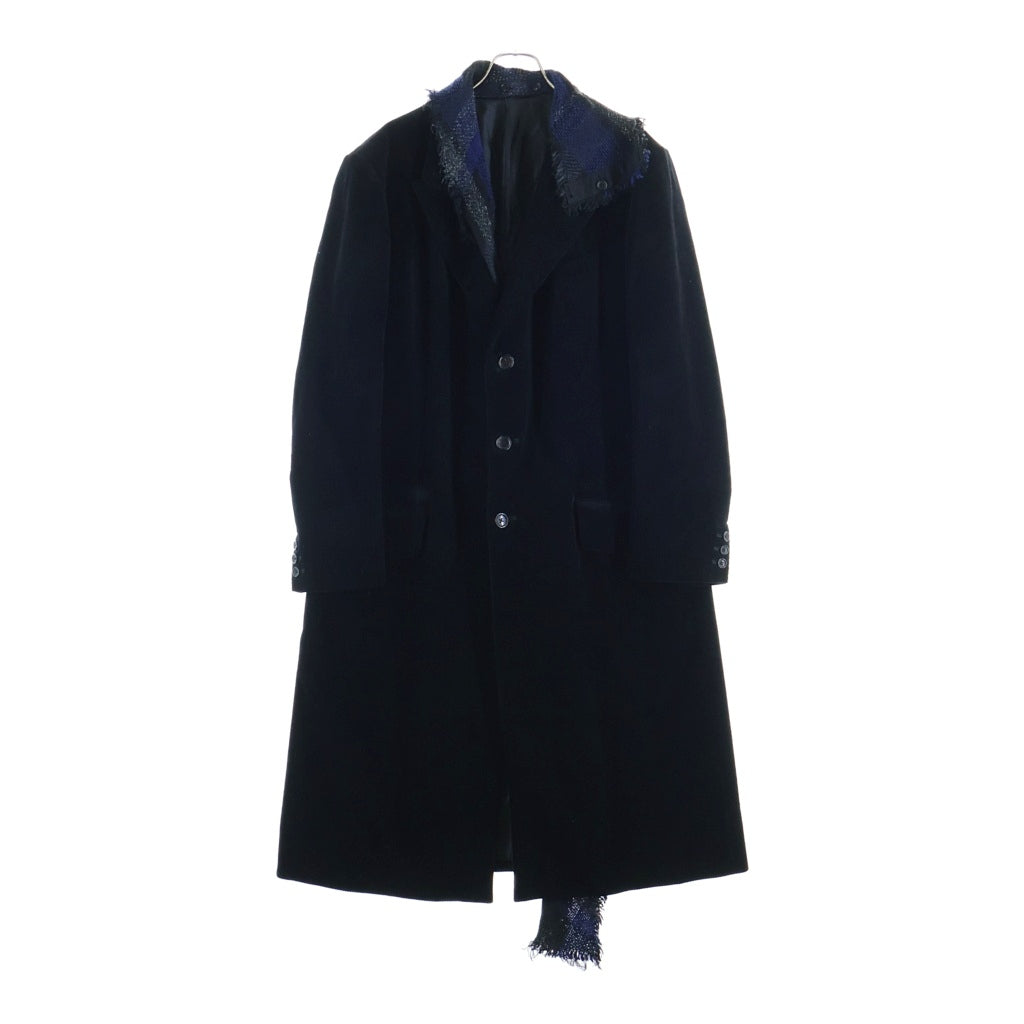 Yohji Yamamoto POUR HOMME(ヨウジヤマモト プールオム) 22AW PLAID STOLE JACKET プレイド チェックストール付き コーデュロイ チェスターコート ブラック HE-J39-807
