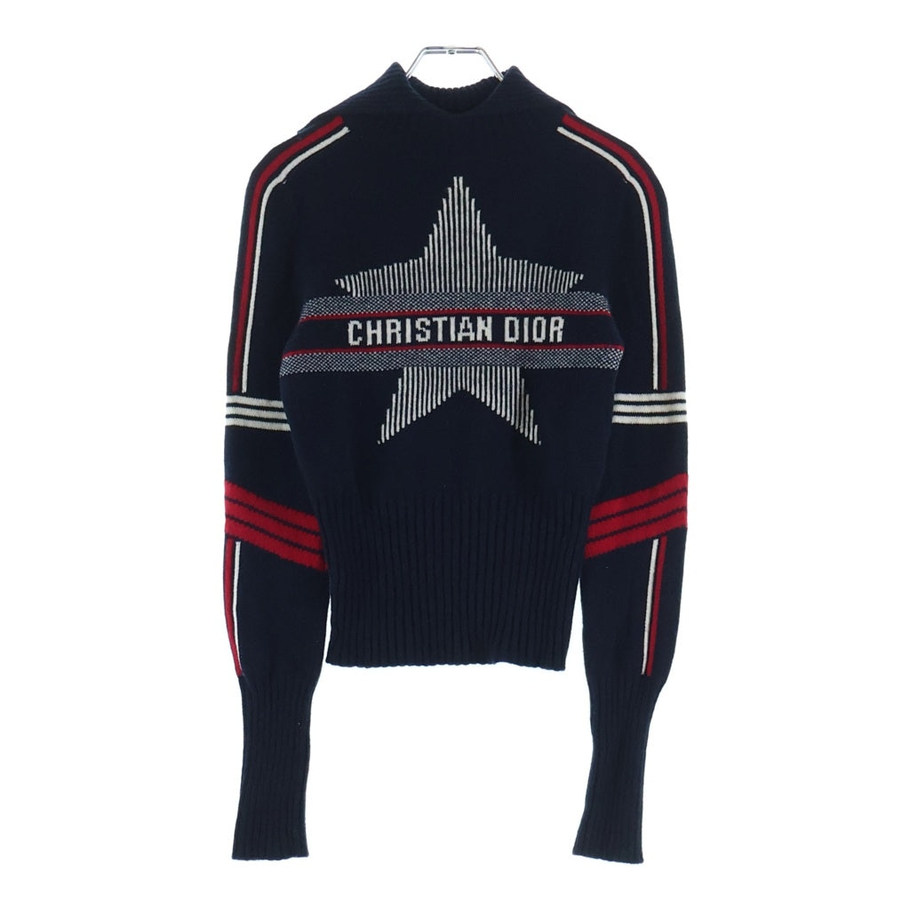 Christian Dior(クリスチャンディオール) スターロゴ ジャガード カシミヤ混 ウールニット セーター ネイビー 144S77AM134 レディース