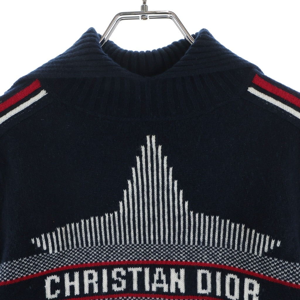 Christian Dior(クリスチャンディオール) スターロゴ ジャガード カシミヤ混 ウールニット セーター ネイビー 144S77AM134 レディース