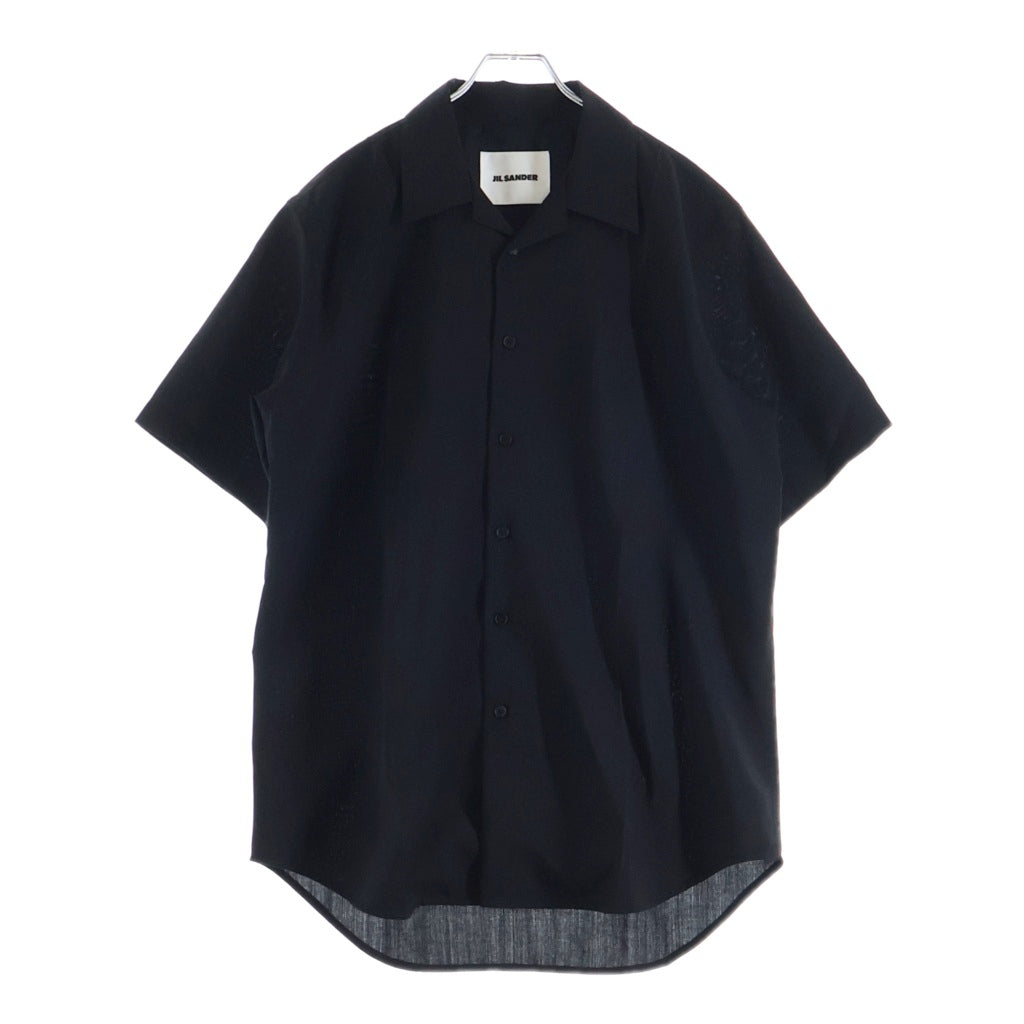 JIL SANDER(ジルサンダー) Open collar wool gabardine S/S shirt オープンカラー ウール ギャバジン 半袖 シャツ ブラック HS JM IW 0509