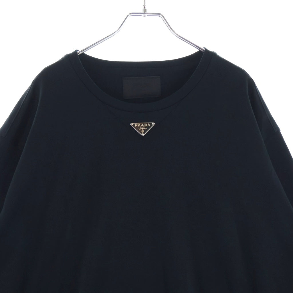 PRADA(プラダ) 23SS トライアングルロゴプレート クルーネック 半袖Tシャツ カットソー ブラック UJN861 S232 240