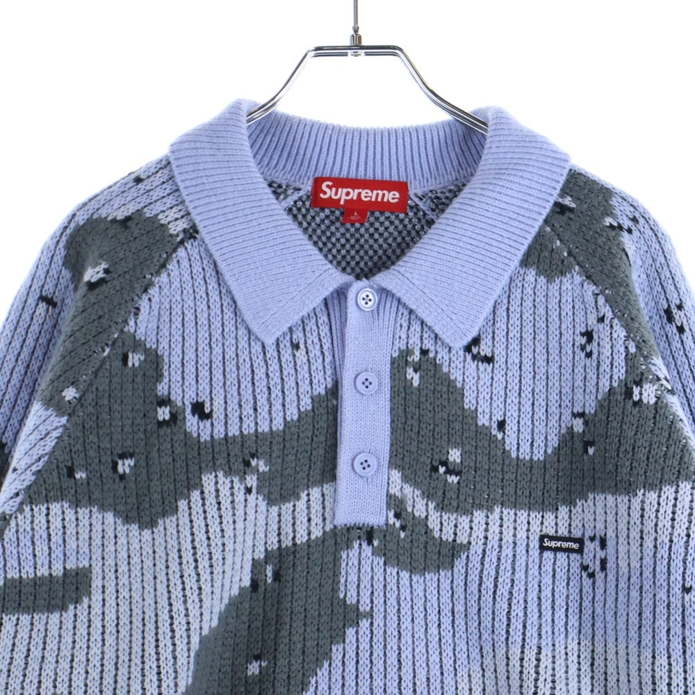 SUPREME(シュプリーム) 24AW Small Box Polo Sweater Camo スモール ボックスロゴ ポロニットセーター カモ/ブルー