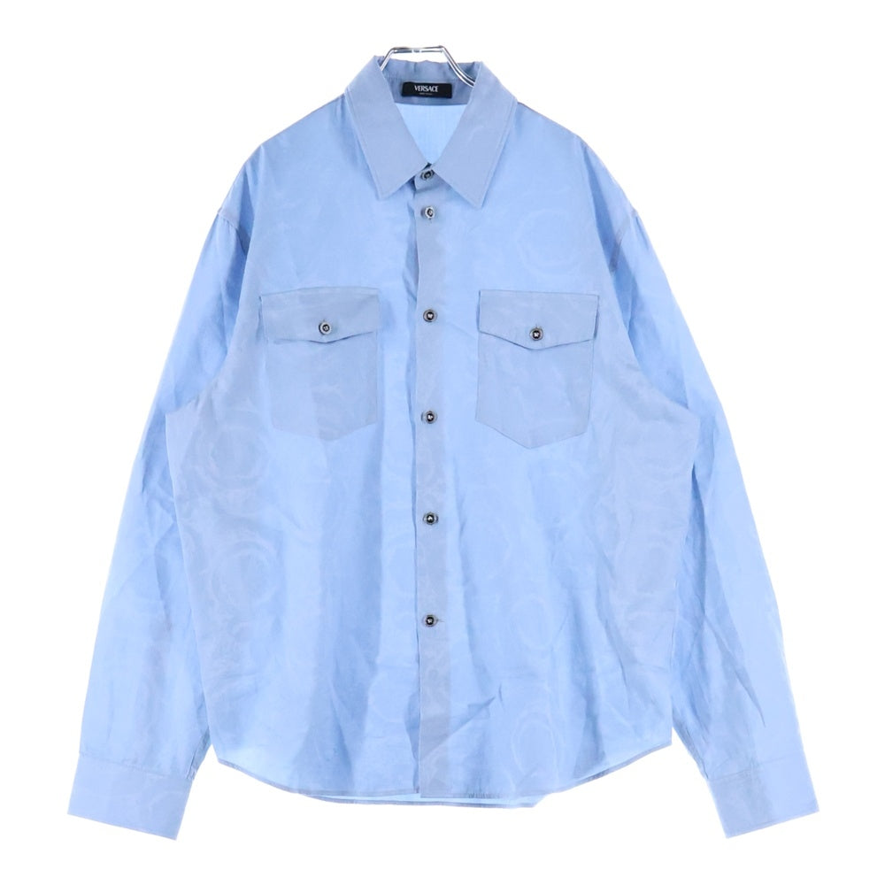 VERSACE(ヴェルサーチ) BAROCCO JAQCUARD COTTON SHIRT メデューサボタン 総柄コットン長袖シャツ ブルー 1018835