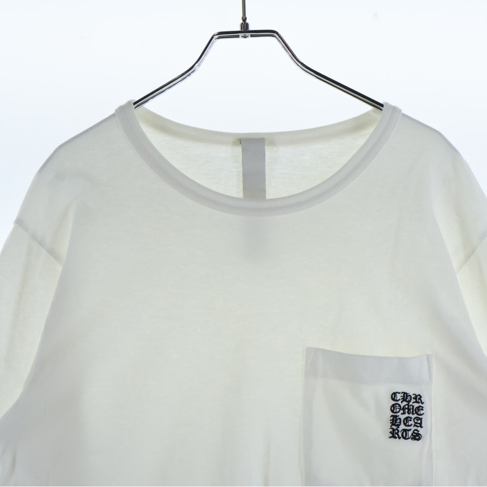 CHROME HEARTS(クロムハーツ) YNOT L/S TEE フロントロゴ刺繍 袖CHクロス刺繍 クルーネック 長袖Tシャツ ホワイト