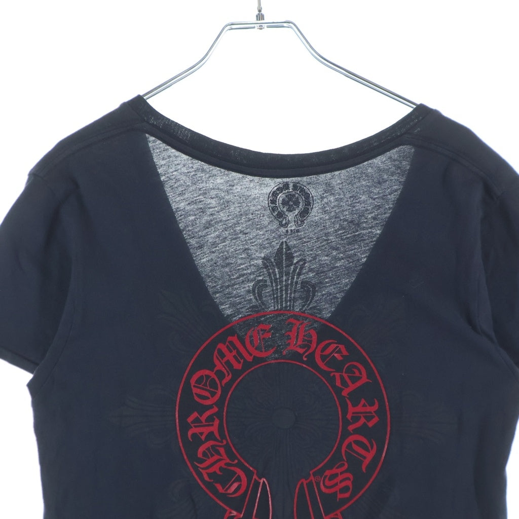 CHROME HEARTS(クロムハーツ) Horseshoe Back S/S TEE バックフローラルホースシュー Vネック半袖Tシャツ カットソー ブラック
