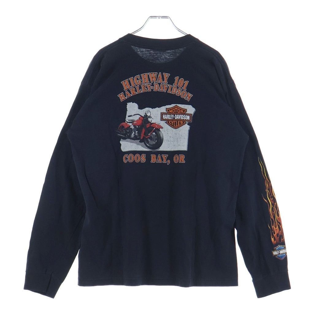 VINTAGE(ヴィンテージ) 00S Harley-Davidson ハーレーダビッドソン フレイムロゴ 長袖Tシャツ ロンT ブラック