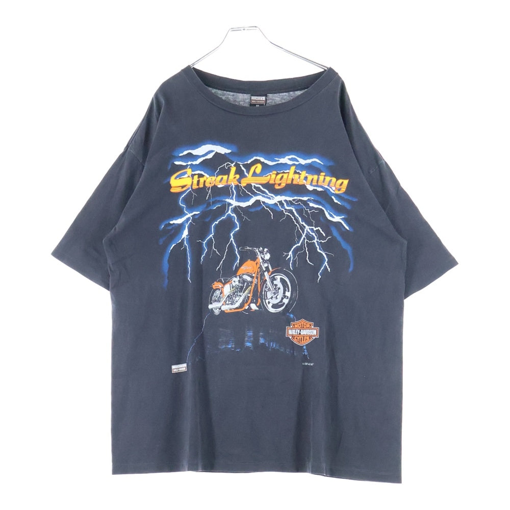 VINTAGE(ヴィンテージ) 90S HARLEY-DAVIDSON LICENSED LIGHTNING TEE ハーレーダビッドソン ライトニング プリント 半袖Tシャツ カットソー ブラック